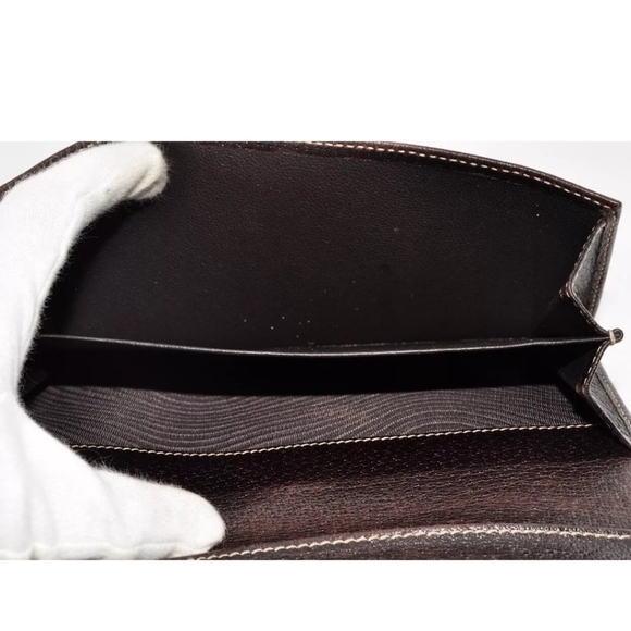 GUCCI GG Canvas Sherry Line Long Wallet Leather Brown Red Green Auth - Picture 9 of 10